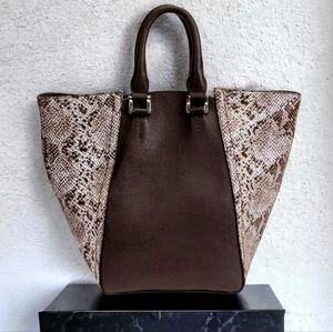 Tahari Brown/Chocolate Leather Tote/Hobo, Snake Print Pattern Convertible